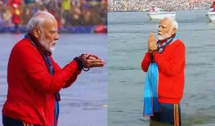 पीएम मोदी का प्रयागराज दौरा, त्रिवेणी संगम में किया स्नान |